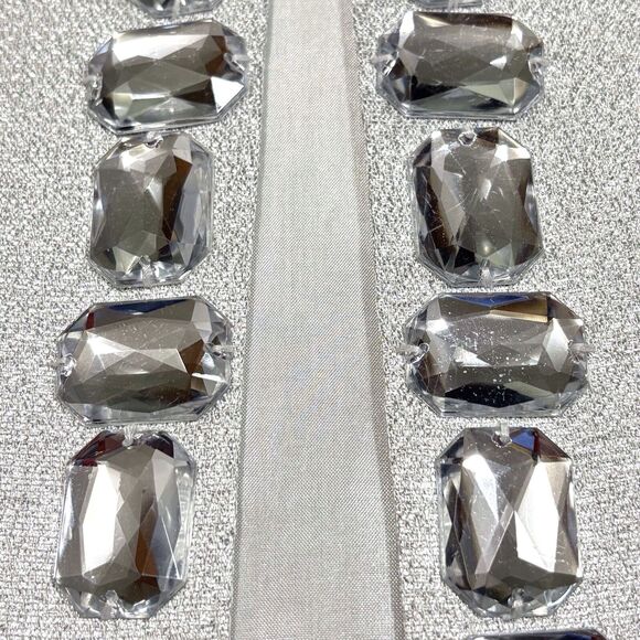 Adrienne Landau Cropped Evening Jacket Silver Metallic Embellished Womens Medium - Picture 13 of 13